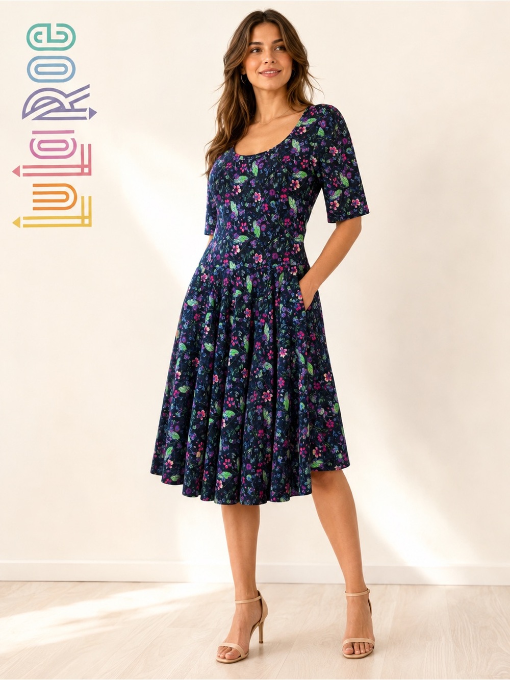 LuLaRoe Nicole Floral Fit & Flare Dress Multi-Color Size M